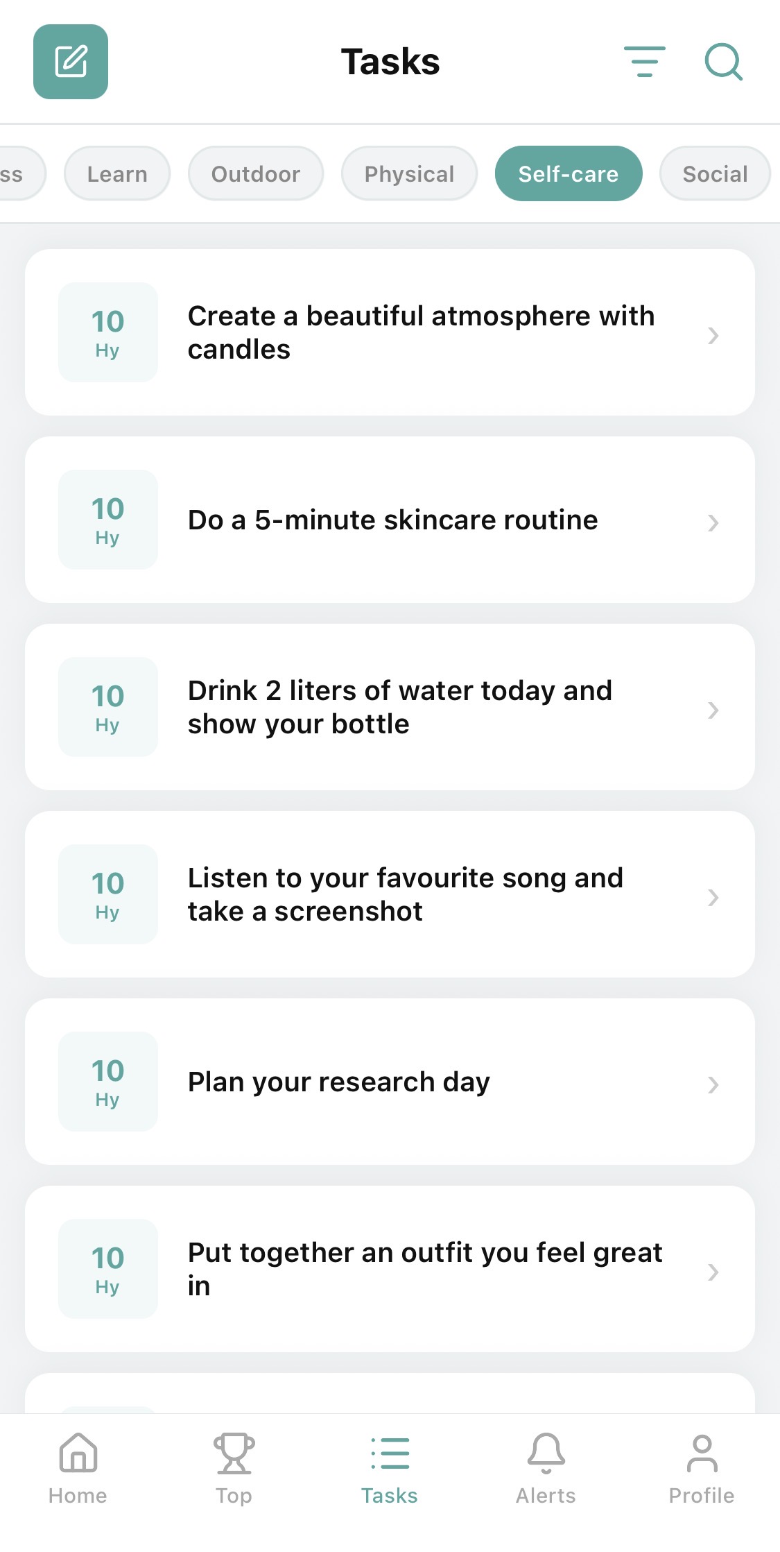 Tasks screen